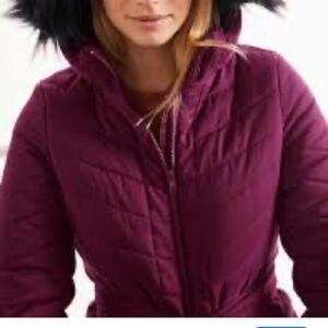 NWT Boden Down Puffer Coat with Fur Hood in Maroon Sz. 6R